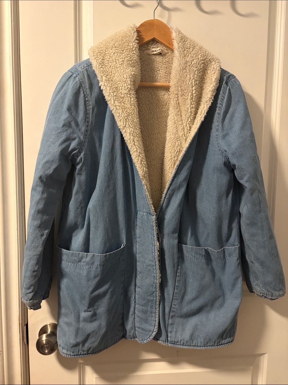 ROLLA'S Light Blue Denim Coat with Cream Sherpa Lining